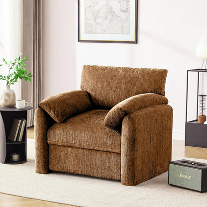Howjoe Chenille Oversized Armchair, 38.6" Wide Accent Chairs for Living Room & Bedroom Modern Lounge Chair, Upholstered Mid-Century Reading Chair, Comfy Living Room Chair, Single Sofa Chair, Beige — Rustic Bronzing / 1 Pack