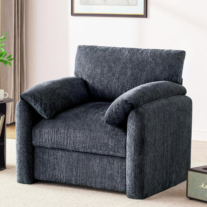 Howjoe Chenille Oversized Armchair, 38.6" Wide Accent Chairs for Living Room & Bedroom Modern Lounge Chair, Upholstered Mid-Century Reading Chair, Comfy Living Room Chair, Single Sofa Chair, Beige — Blue / 1 Pack