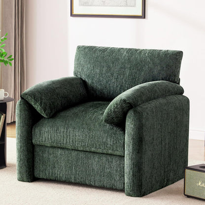 Howjoe Chenille Oversized Armchair, 38.6" Wide Accent Chairs for Living Room & Bedroom Modern Lounge Chair, Upholstered Mid-Century Reading Chair, Comfy Living Room Chair, Single Sofa Chair, Beige — Green / 1 Pack