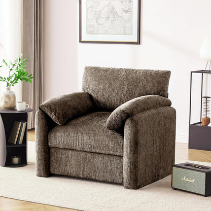Howjoe Chenille Oversized Armchair, 38.6" Wide Accent Chairs for Living Room & Bedroom Modern Lounge Chair, Upholstered Mid-Century Reading Chair, Comfy Living Room Chair, Single Sofa Chair, Beige — Brown / 1 Pack