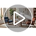 DUMOS Mid Century Modern Accent Chair, Upholstered Armchair with Lumbar Pillow and Solid Wood Frame, Comfy Reading Chair for Small Living Room, Bedroom, Guest Room, Navy Blue