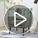 Accent Chair, Comfy Upholstered Living Room Chairs with High Tufted Backrest and Pillow, Wingback Reading Chair with Solid Wood Legs for Bedroom/Office,Teddy Fabric, Light Green