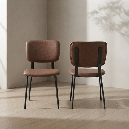 Brown Faux Leather Dining Chairs (Set of 2) — Modern Armless | Ashnook