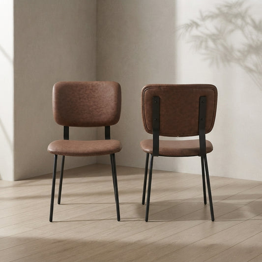 Brown Faux Leather Dining Chairs (Set of 2) — Modern Armless | Ashnook