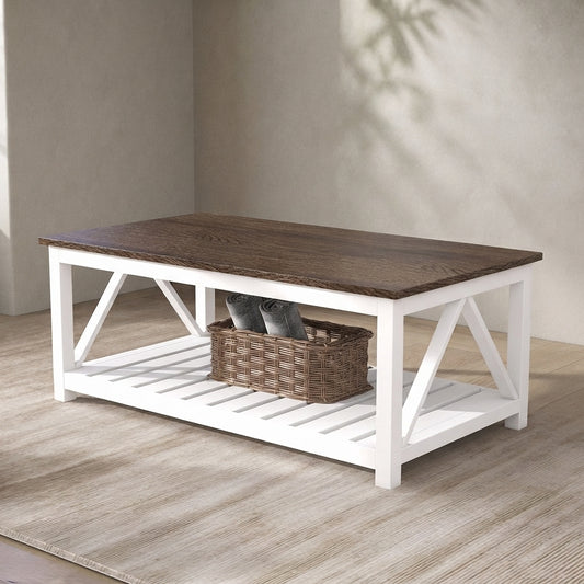 Farmhouse Coffee Table — Rustic Style with Storage Shelf | Ashnook