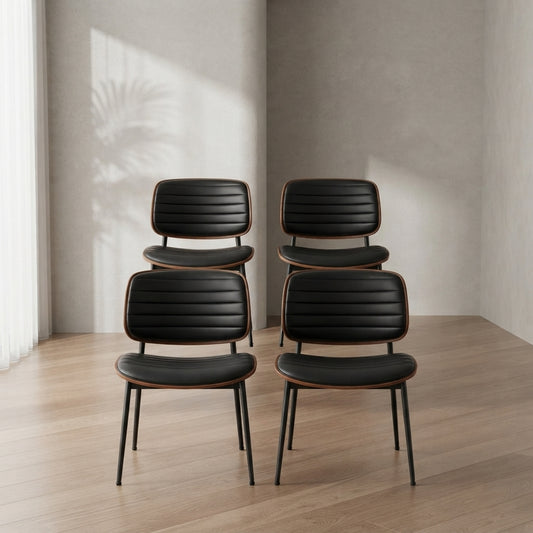 Mid-Century Modern Dining Chairs — Walnut Bentwood & PU Leather | Ashnook