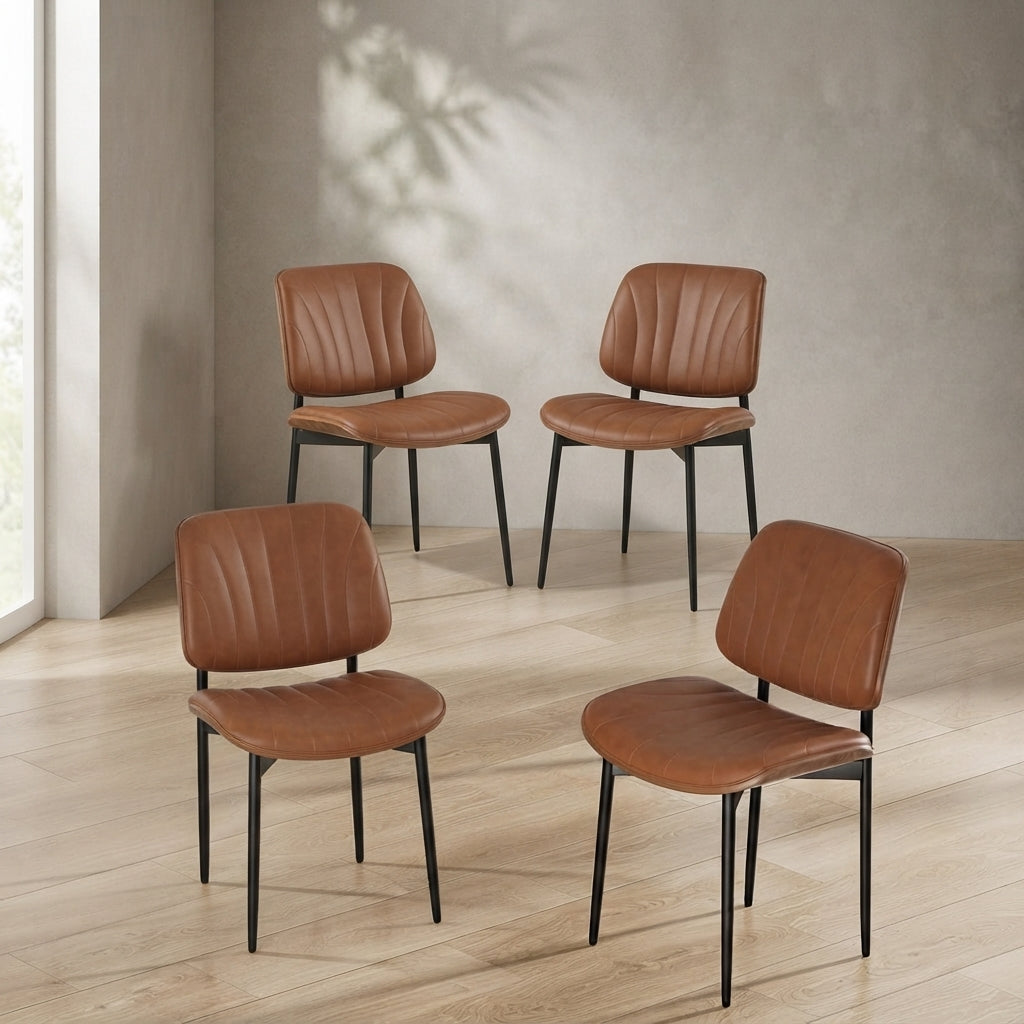 Mid-Century Modern Dining Chairs — Upholstered Faux Leather & Walnut Bentwood | Ashnook