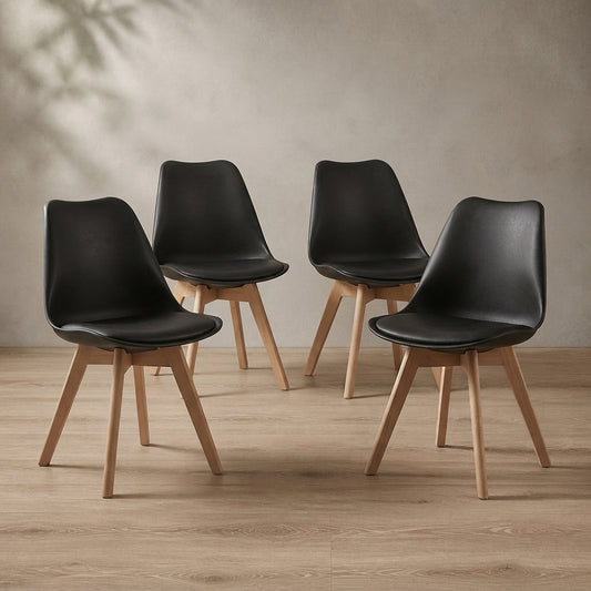 Modern Upholstered Dining Chairs, Set of 4 — Solid Wood Legs | Ashnook