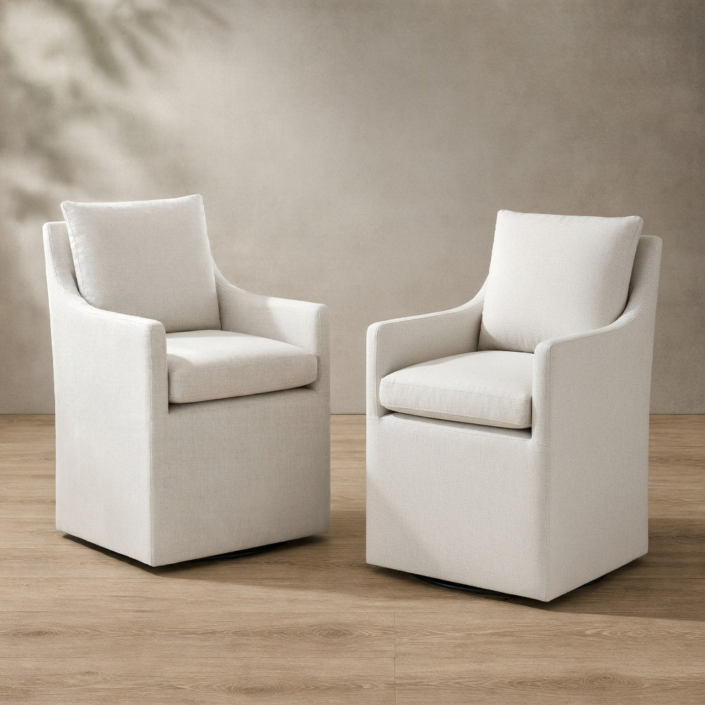 Beige Linen Swivel Dining Chair — Pre-Assembled with Casters | Ashnook
