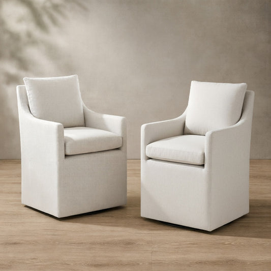 Beige Linen Swivel Dining Chair — Pre-Assembled with Casters | Ashnook