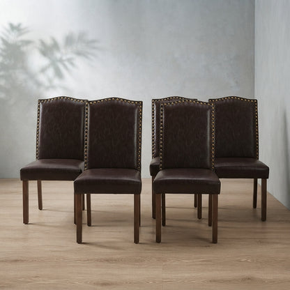 DUMOS Mid-Century Modern Dining Chairs — Brown PU Leather | Ashnook