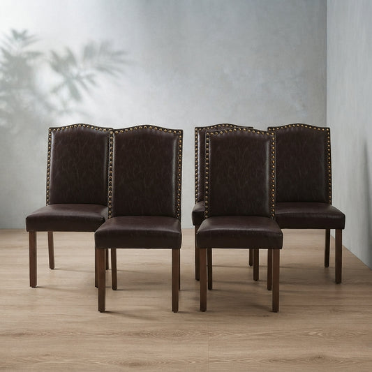 DUMOS Mid-Century Modern Dining Chairs — Brown PU Leather | Ashnook