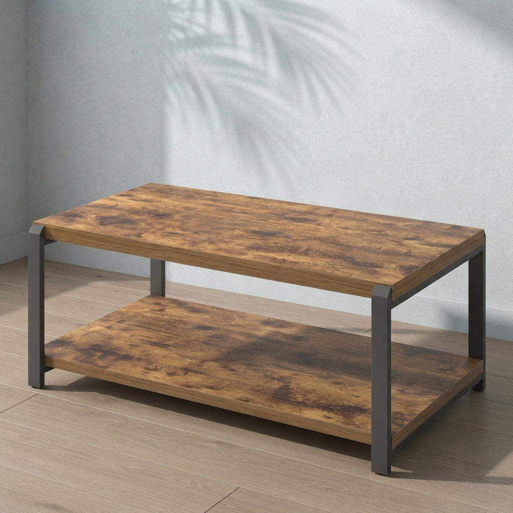 Modern Industrial Coffee Table — Two-Tier Storage | Ashnook