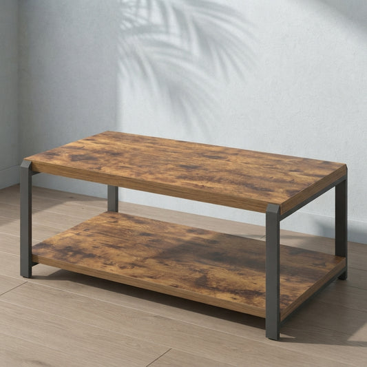 Modern Industrial Coffee Table — Two-Tier Storage | Ashnook