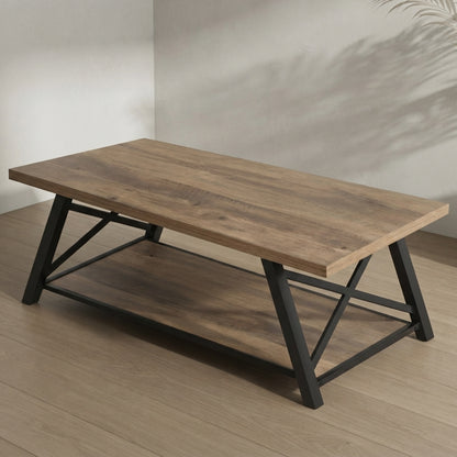 Modern Industrial Coffee Table — with Storage Shelf | Ashnook