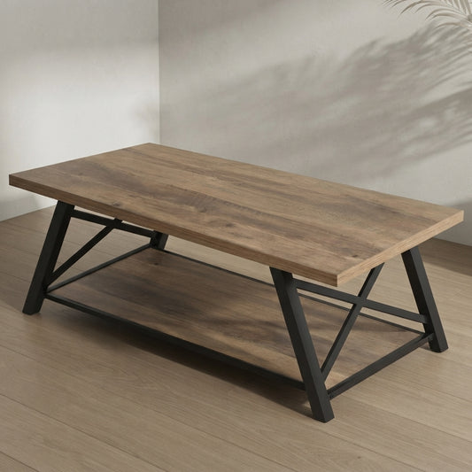 Modern Industrial Coffee Table — with Storage Shelf | Ashnook