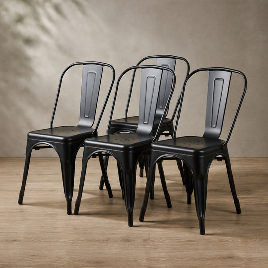Industrial Metal Dining Chairs — Set of 4, Indoor/Outdoor | Ashnook