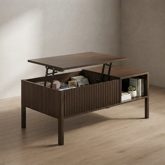 Fluted Lift-Top Coffee Table — Modern Storage Design | Ashnook