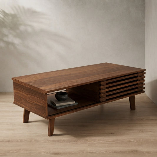 Walnut Coffee Table — Mid-Century Modern with Sliding Storage | Ashnook