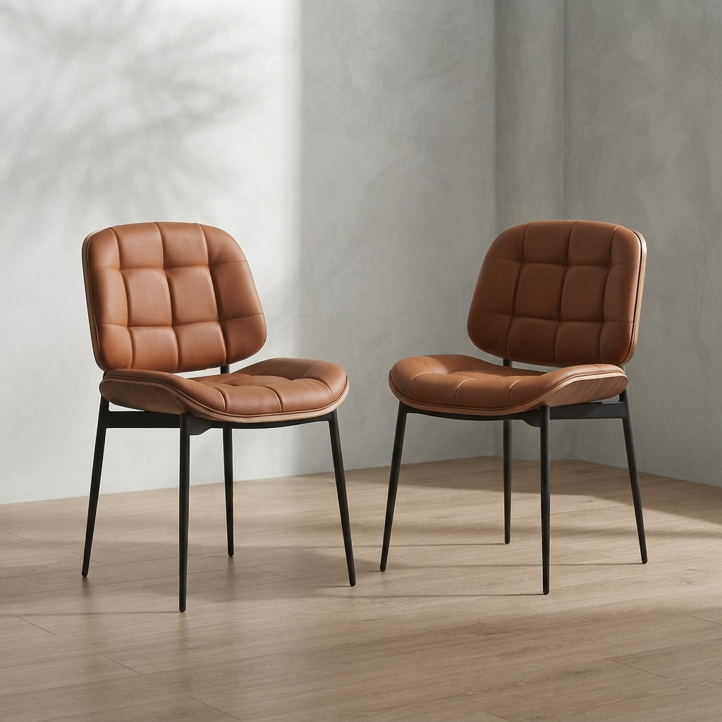 Mid-Century Modern Dining Chairs — Faux Leather & Walnut Grain Back | Ashnook