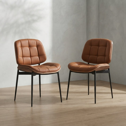 Mid-Century Modern Dining Chairs — Faux Leather & Walnut Grain Back | Ashnook