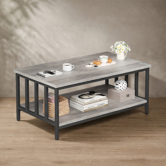 Modern Farmhouse Coffee Table — Slatted Sides & Two-Tier Storage | Ashnook