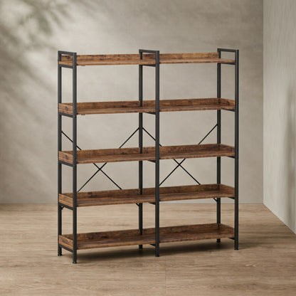 Multi-Tier Open Bookshelf — Modern Metal & Wood Storage | Ashnook