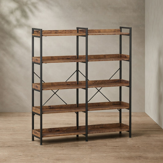 Multi-Tier Open Bookshelf — Modern Metal & Wood Storage | Ashnook