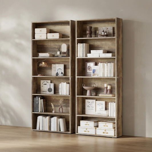 Ashnook 6-Tier Open Bookshelf Set — 70" Tall Industrial Design | Ashnook