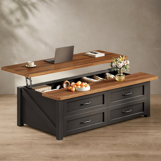 Farmhouse Lift-Top Coffee Table — Hidden Storage & Drawers | Ashnook