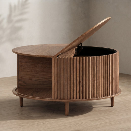Fluted Round Coffee Table — Mid-Century Storage Design | Ashnook