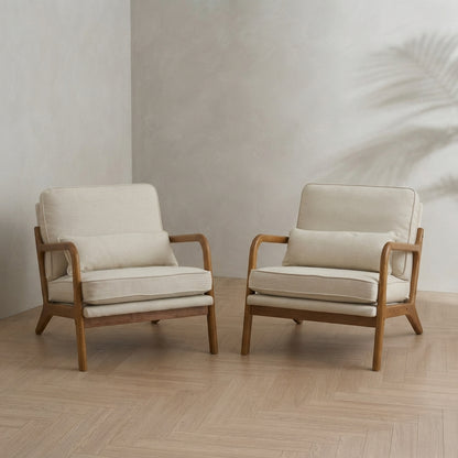 Mid-Century Accent Chairs (Set of 2) — Beige Linen & Walnut Wood | Ashnook