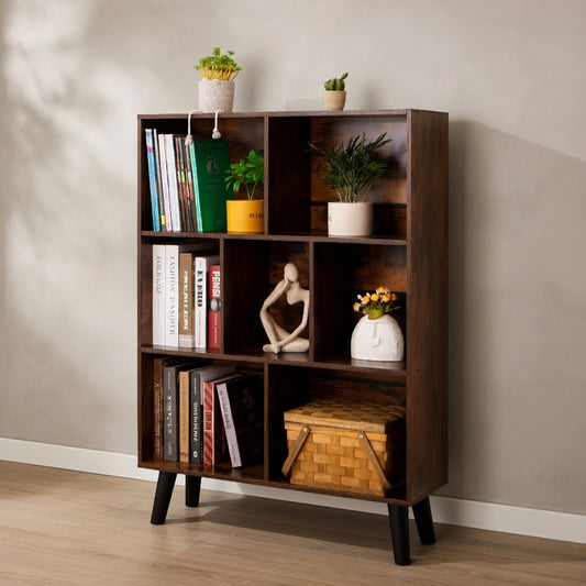 Mid-Century Modern Cube Bookshelf — Multi-Tier Storage with Legs | Ashnook