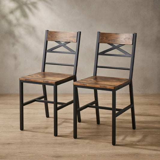 Rustic Brown Dining Chairs, Set of 2 — Rustic Industrial Style | Ashnook