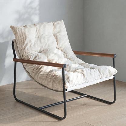 Modern Upholstered Accent Chair — Wood Arms & Metal Frame | Ashnook