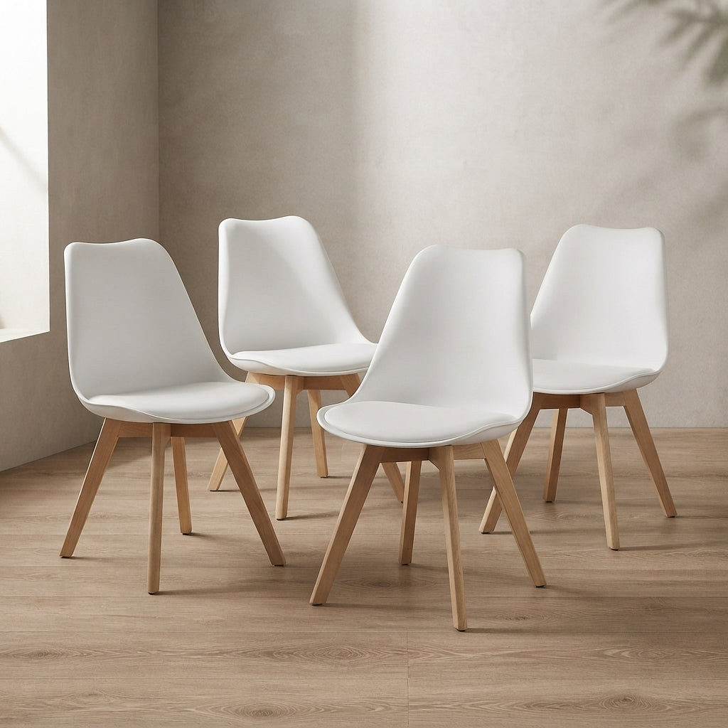 Mid-Century Modern Dining Chairs – Set of 4, Upholstered with Wood Legs | Ashnook