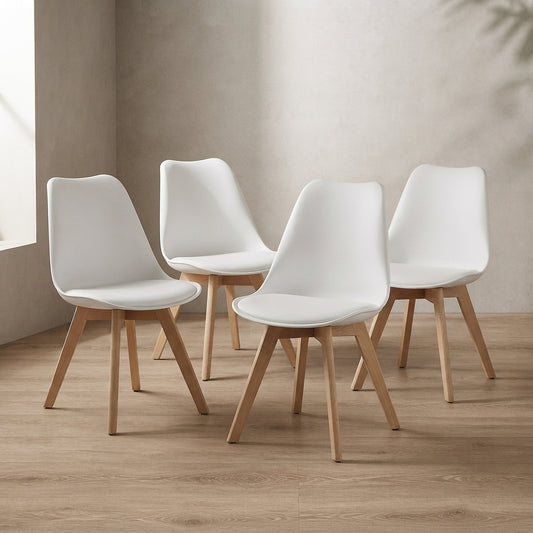 Mid-Century Modern Dining Chairs – Set of 4, Upholstered with Wood Legs | Ashnook