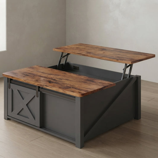 Farmhouse Lift-Top Coffee Table — Square Design with Hidden Storage | Ashnook