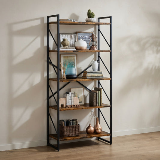 Industrial 5-Tier Bookshelf — Modern Storage Solution | Ashnook