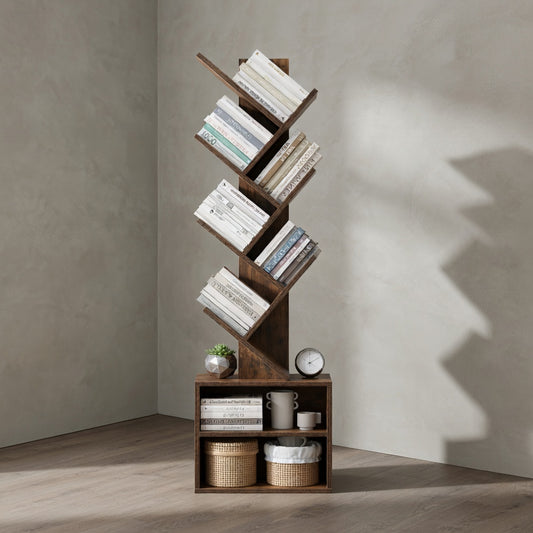 Tree Bookshelf with Storage Cabinet — Space-Saving 6-Tier Design | Ashnook