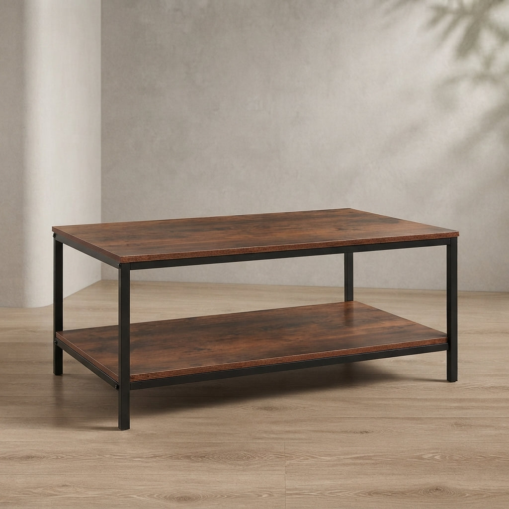 Industrial Coffee Table — 2-Tier with Storage Shelf | Ashnook