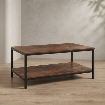Industrial Coffee Table — 2-Tier with Storage Shelf | Ashnook