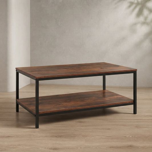 Industrial Coffee Table — 2-Tier with Storage Shelf | Ashnook