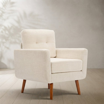 Mid-Century Modern Accent Chair — Linen Upholstery and Button Tufting | Ashnook