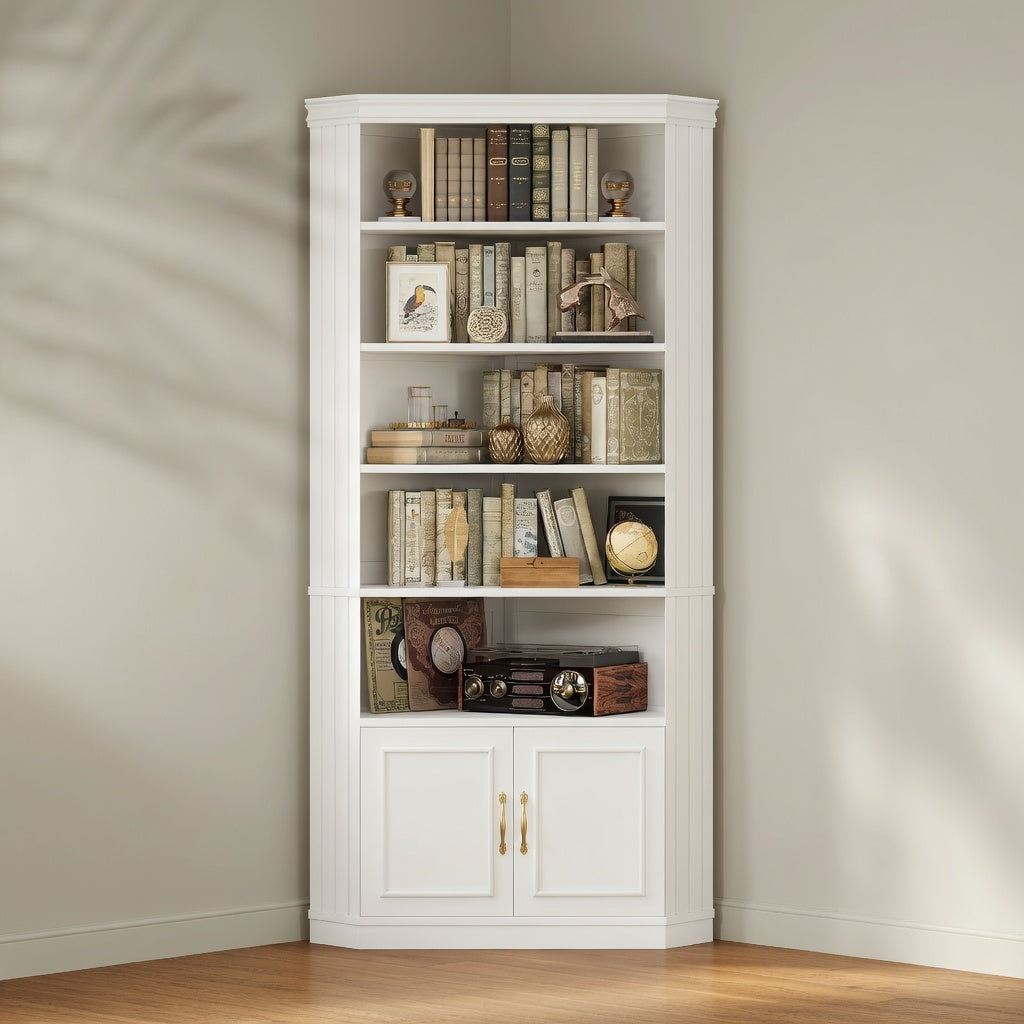 Classical Corner Bookshelf — 83" Tall with Storage | Ashnook