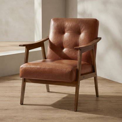 Mid-Century Modern Accent Chair — Faux Leather & Button Tufting | Ashnook