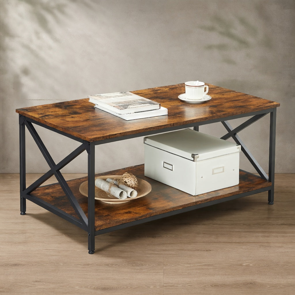 Farmhouse Industrial Coffee Table — With Storage Shelf | Ashnook