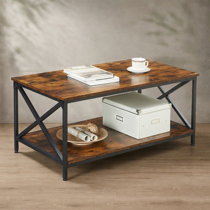 Farmhouse Industrial Coffee Table — With Storage Shelf | Ashnook
