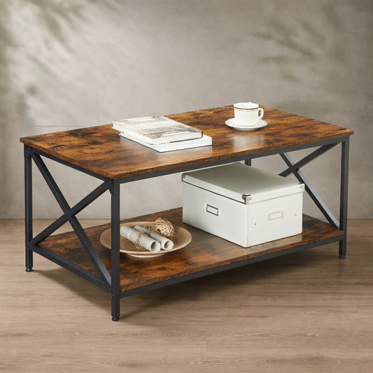 Farmhouse Industrial Coffee Table — With Storage Shelf | Ashnook