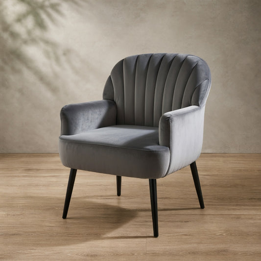 Velvet Accent Chair — Channel Tufted Shell Back | Ashnook